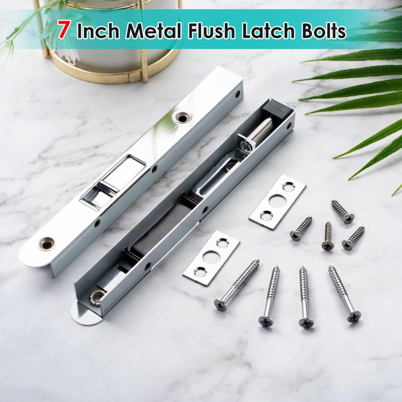 Ceoighe 2 Pack Flush Bolt for Double Door  7 Inch Heavy Duty Chrome Plating Flush Latch Bolts  French Door Lock for Inactive Leaf  Double Door Opening and Composite Wood Double Dummy Door - Image 4